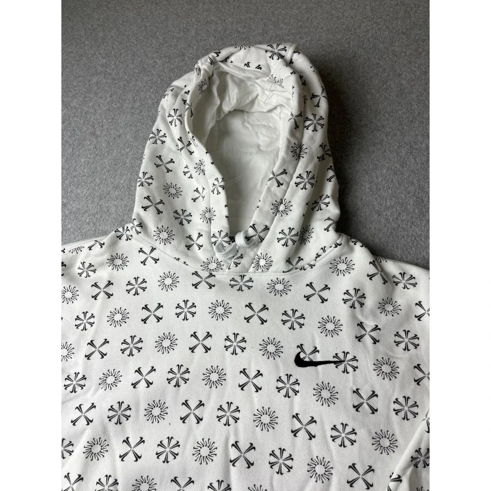 Nike Hoodie Mens Large White All Over Swoosh Cross Bones Pullover Sweatshirt